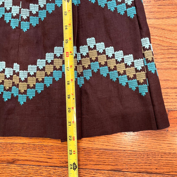 Ann Taylor LOFT Women's Sz 0P Linen Pleated Flare Skirt Chevron Embroidered - Picture 7 of 10